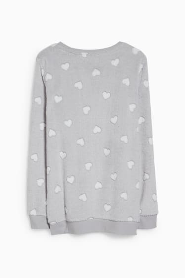 Femmes - Haut de pyjama en polaire - à motif - gris clair chiné