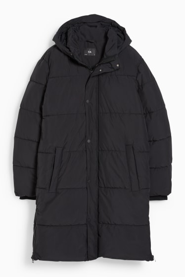 Pánské - Prošívaný kabát s kapucí  - černá