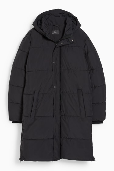 Men - Quilted coat with hood  - black