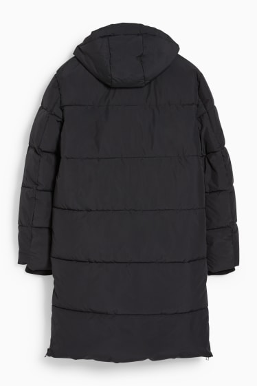 Pánské - Prošívaný kabát s kapucí  - černá