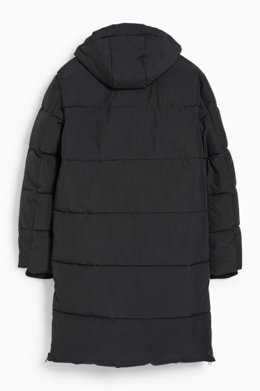 Men - Quilted coat with hood  - black