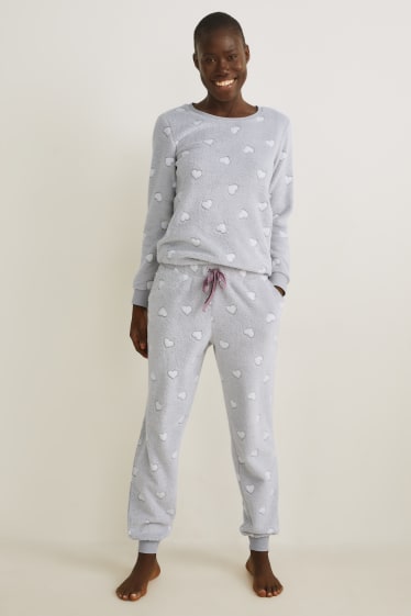Mujer - Pantalón de pijama de forro polar - con estampado - gris claro