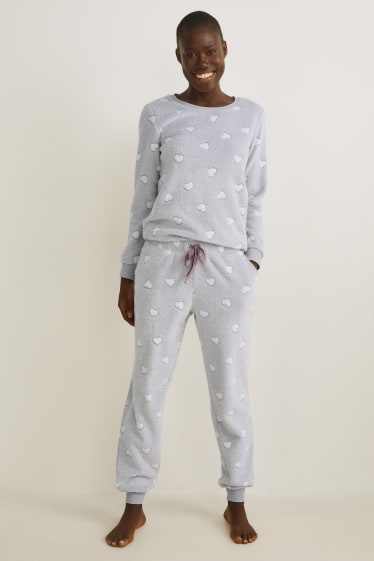 Women - Fleece pyjama bottoms - patterned - light gray