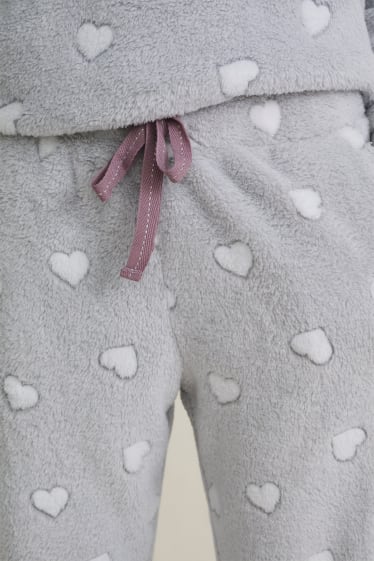 Women - Fleece pyjama bottoms - patterned - light gray