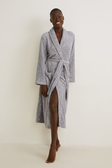 Women - Bathrobe - polka dot - gray