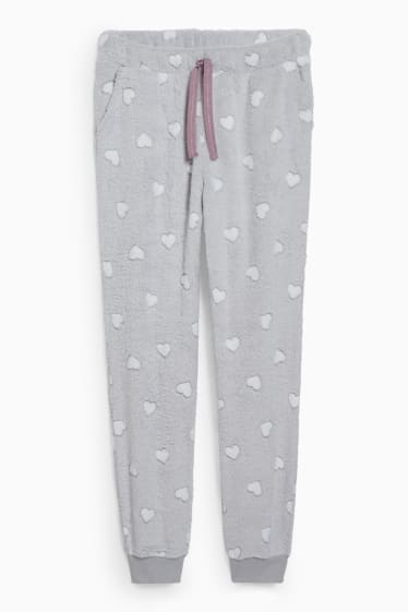 Women - Fleece pyjama bottoms - patterned - light gray