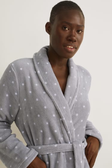 Women - Bathrobe - polka dot - gray