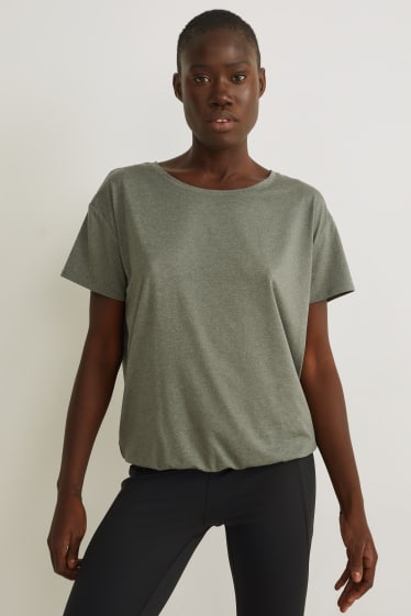 Donna - Maglia sportiva - yoga - 4 Way Stretch - verde melange