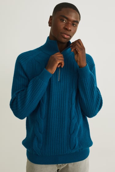 Hommes - Pull - laine mélangée - turquoise foncé