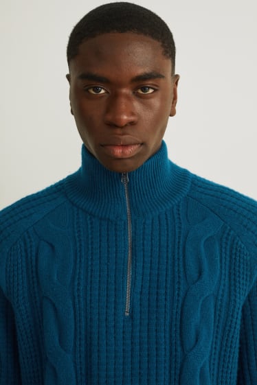 Men - Jumper - wool blend - dark turquoise