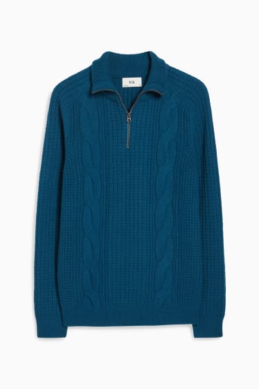 Men - Jumper - wool blend - dark turquoise