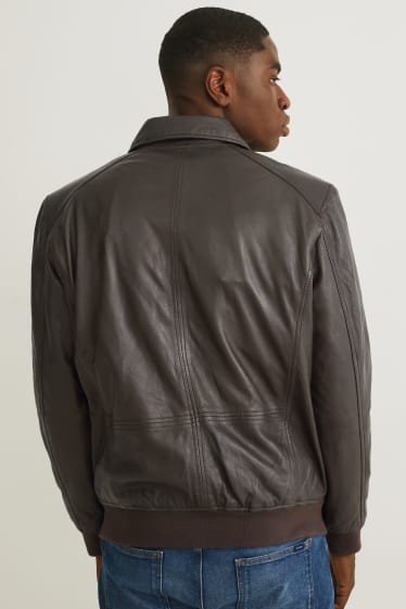 Hommes - Veste en cuir - marron foncé