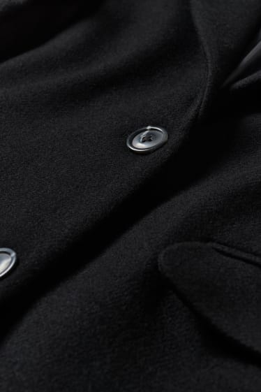 Dámské - Kabát s ramenními vycpávkami - vlněná směs - černá
