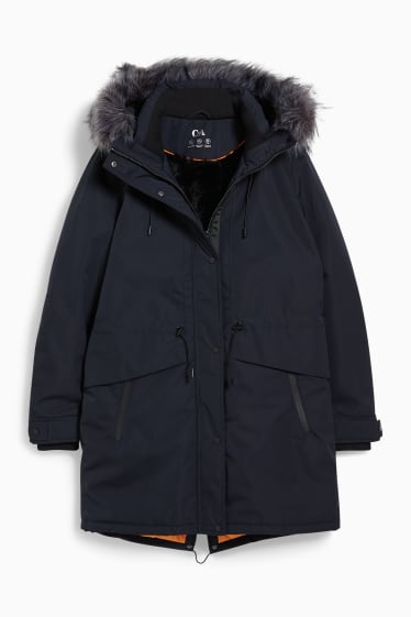 Damen - Parka mit Kapuze und Kunstfellbesatz - Winter - dunkelblau