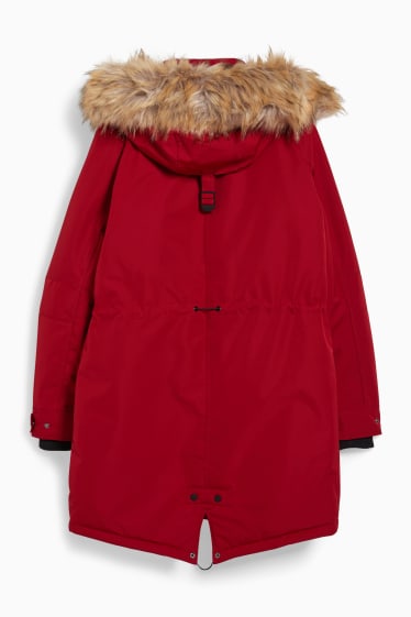 Dames - Parka met capuchon en imitatiebontrandje - winter - rood
