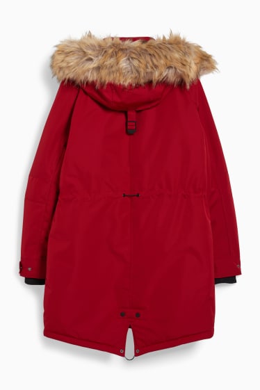 Damen - Parka mit Kapuze und Kunstfellbesatz - Winter - rot