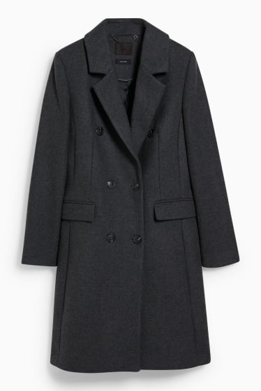 Damen - Mantel mit Schulterpolstern - Woll-Mix - grau-melange