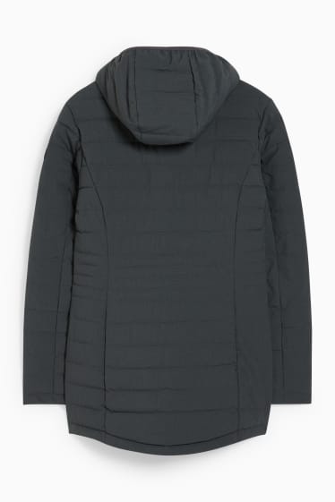 Women - Quilted jacket with hood - dark green