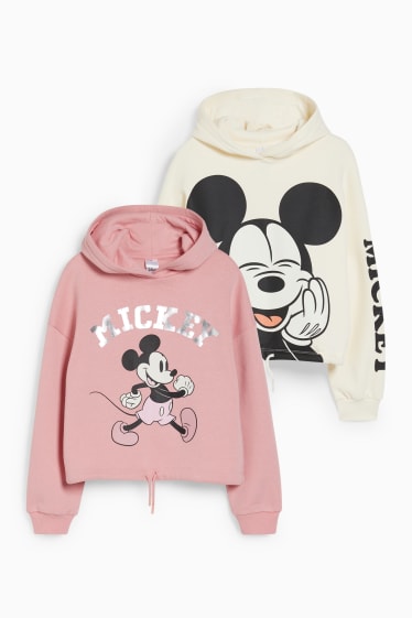 Enfants - Coupe ample - lot de 2 - Mickey Mouse - sweat à capuche - blanc / rose