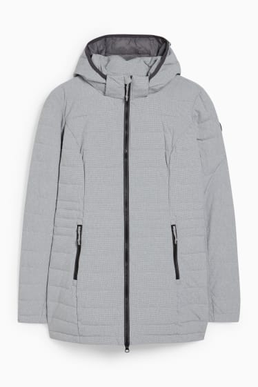 Women - Quilted jacket with hood - light gray
