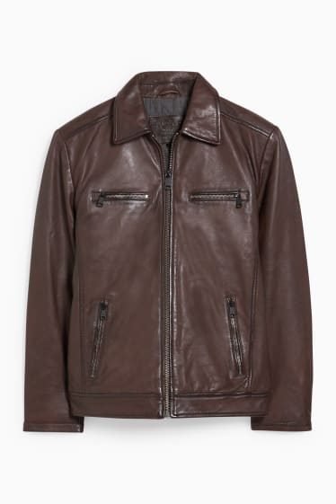 Hommes - Veste en cuir - marron foncé