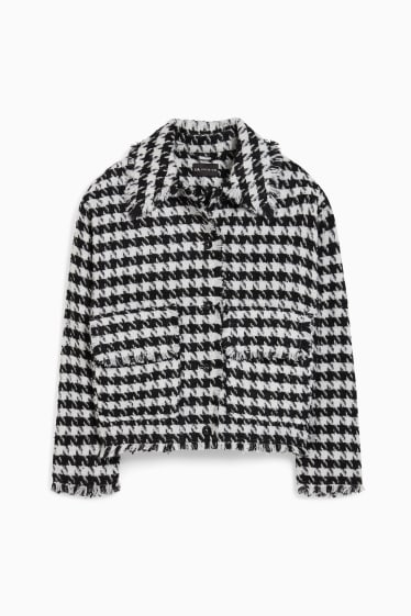 Dames - Blazer van bouclé - geruit - zwart / wit