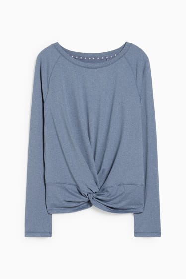 Donna - Maglia a maniche lunghe con nodo - yoga - 4 Way Stretch - blu melange