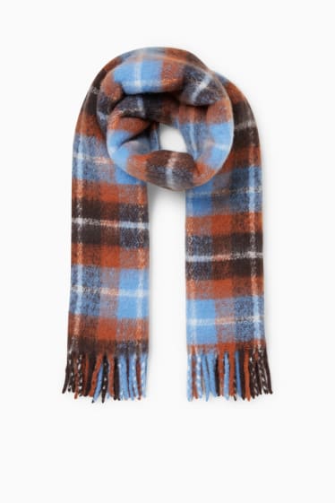 Women - CLOCKHOUSE - fringed scarf - check - brown / dark blue