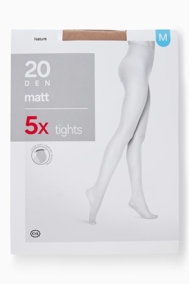 Damen - Multipack 5er - Feinstrumpfhose - 20 DEN - hellbeige