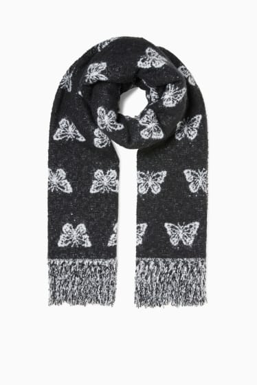 Tieners & jongvolwassenen - CLOCKHOUSE - sjaal met franjes - met patroon - zwart