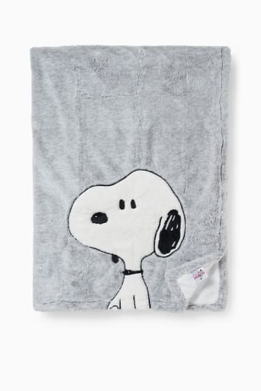 Dámské - Deka z umělé kožešiny - 170 x 130 cm - Snoopy - světle šedá-žíhaná