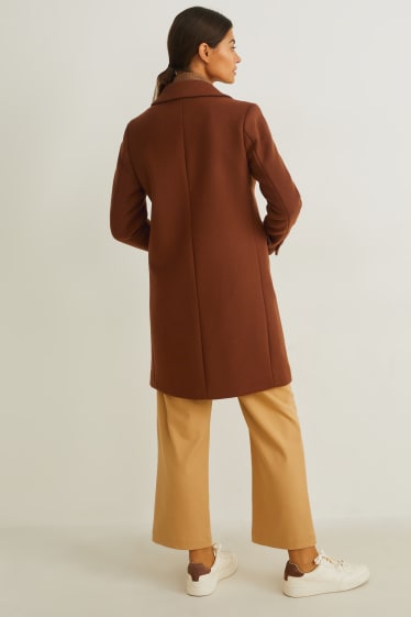 Women - Coat with shoulder pads - wool blend - brown