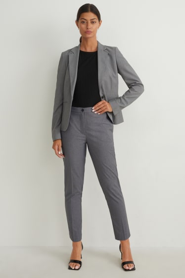 Dámské - Business kalhoty - mid waist - slim fit - šedá-žíhaná