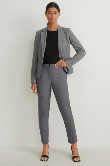 Women - Business trousers - mid-rise waist - slim fit - gray-melange