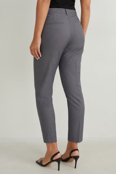 Women - Business trousers - mid-rise waist - slim fit - gray-melange