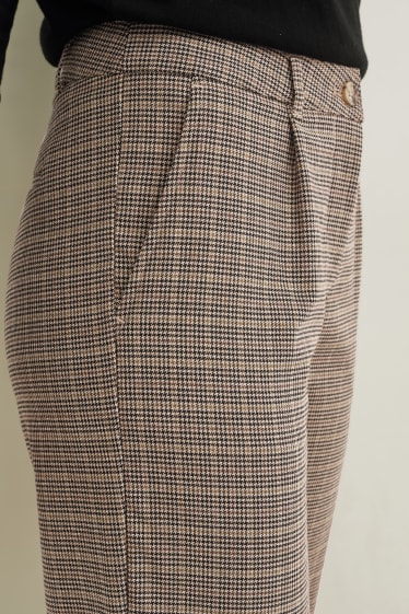 Donna - Pantaloni di stoffa - vita alta - regular fit - a quadretti - marrone chiaro
