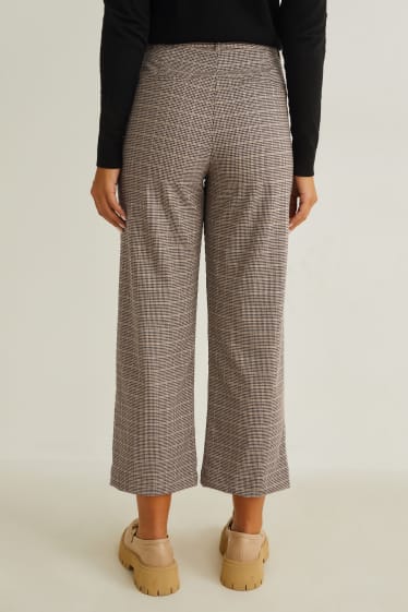 Women - Cloth trousers - high waist - regular fit - check - light brown