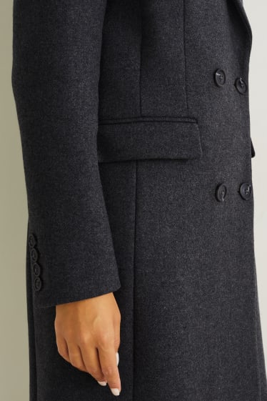 Damen - Mantel mit Schulterpolstern - Woll-Mix - grau-melange
