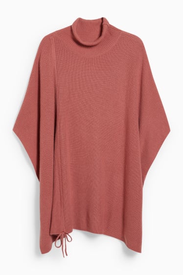 Women - Knitted cashmere blend poncho - dark rose