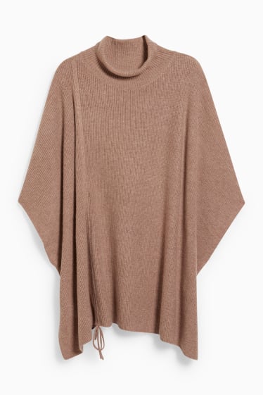 Damen - Strick-Poncho mit Kaschmir-Anteil - taupe