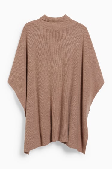 Damen - Strick-Poncho mit Kaschmir-Anteil - taupe