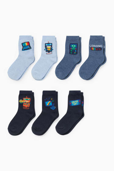 Enfants - Lot de 7 paires - gaming - chaussettes à motif - bleu / bleu clair