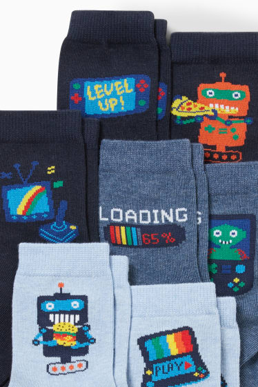 Enfants - Lot de 7 paires - gaming - chaussettes à motif - bleu / bleu clair