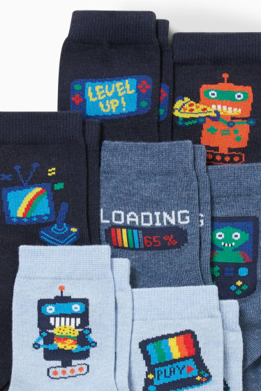 Children - Multipack of 7 - gaming - socks with motif - blue / light blue