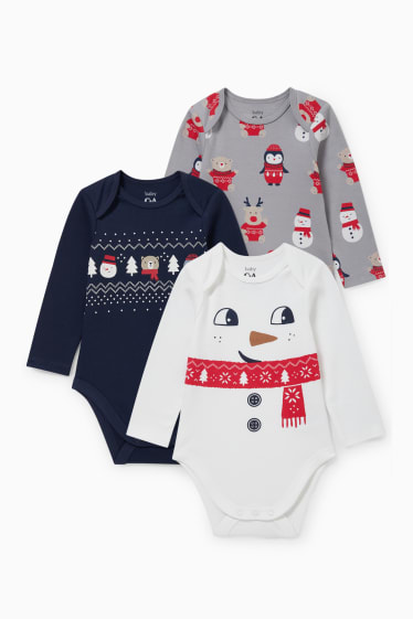Babys - Multipack 3er - Baby-Weihnachts-Body - weiß / grau