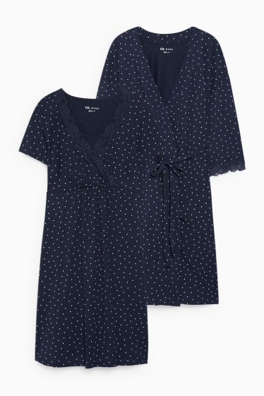Women - Set - nursing nightshirt and dressing gown - 2 piece - dark blue