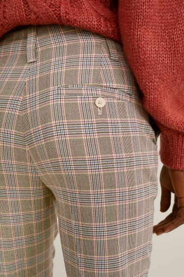 Dámské - Plátěné kalhoty - high waist - tapered fit - kostkované - barevné kostky