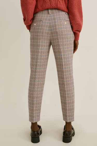 Dámské - Plátěné kalhoty - high waist - tapered fit - kostkované - barevné kostky