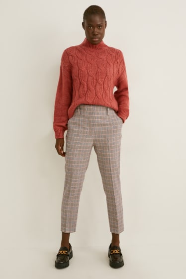 Women - Cloth trousers - high waist - tapered fit - check - multicolour checked