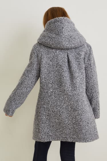 Kinder - Mantel mit Kapuze - grau-melange